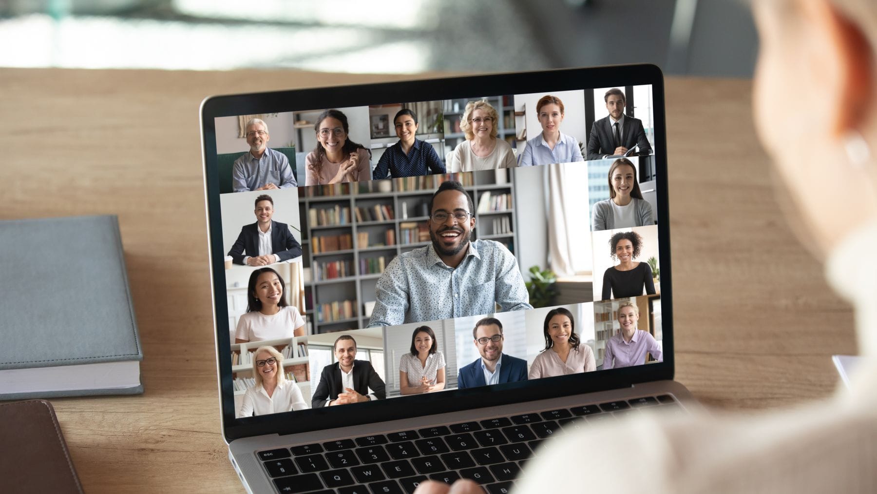 Computer screen with multiple faces doing video chat