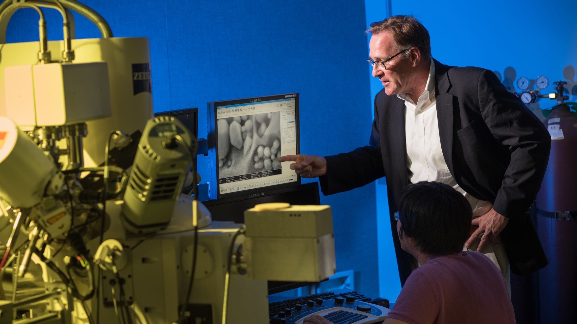 Professor Matt Libera and student in the lab