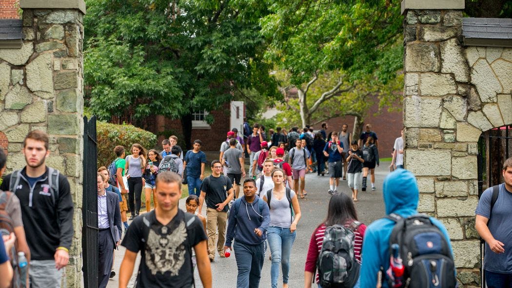 Students walking down Wittpenn Walk on Stevens Campus