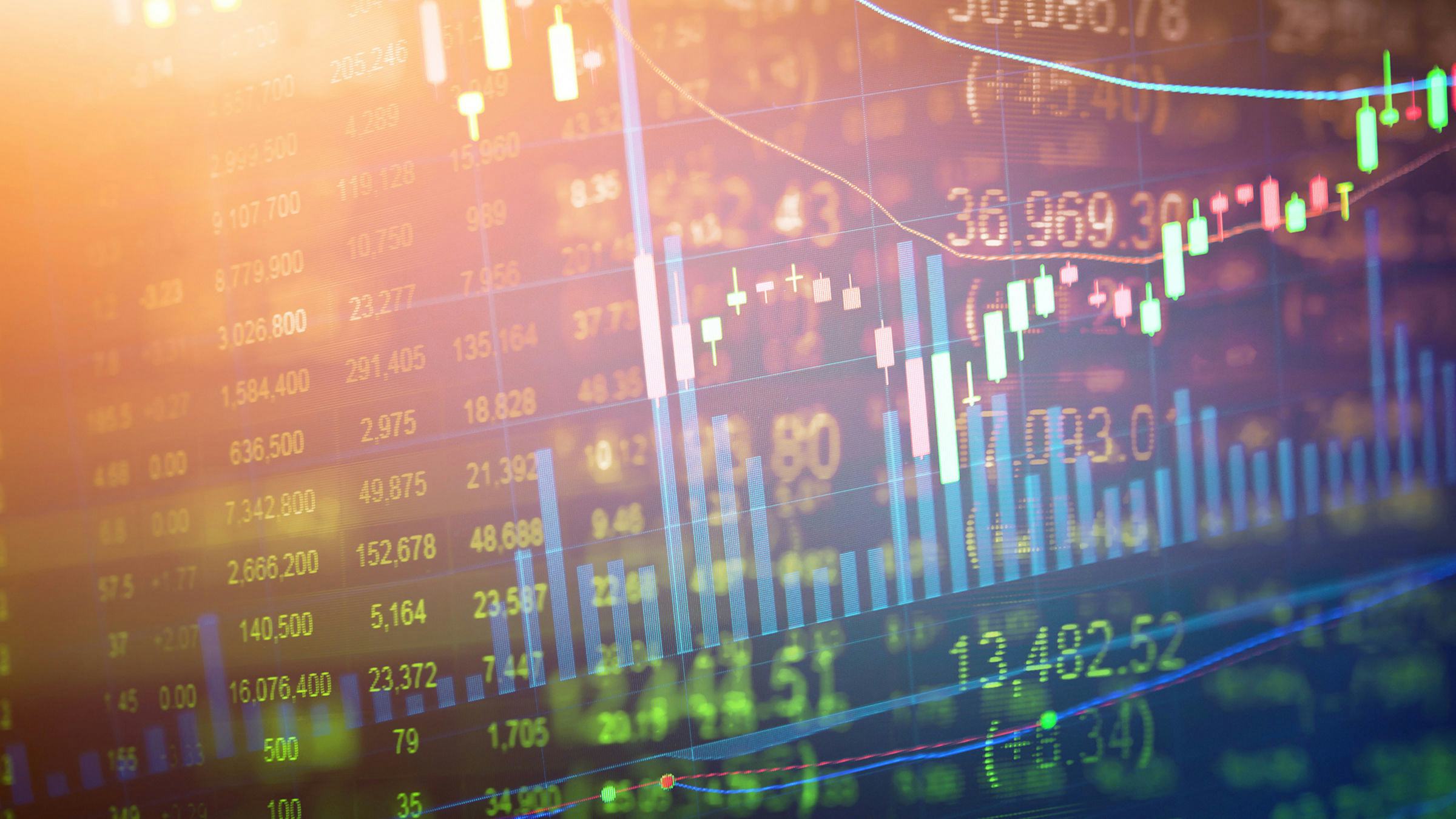 colorful image of stack charts overlaid with stock bar graphs