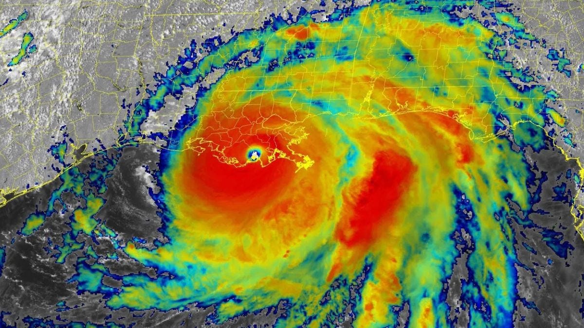 satellite image of Hurricane Ida over southern United States