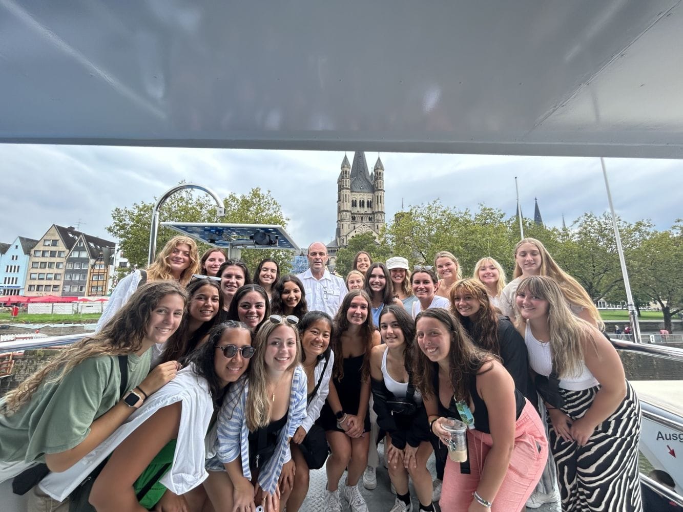 The Stevens field hockey team poses for a group photo during a boat tour