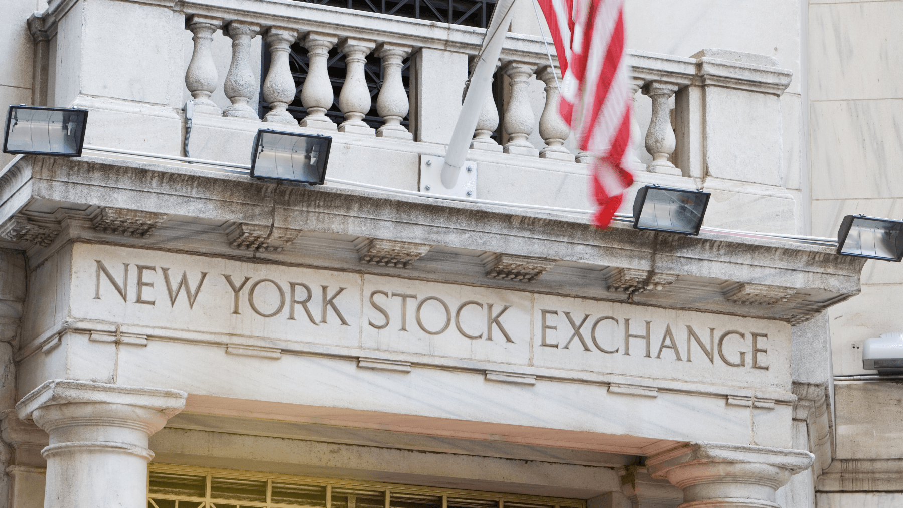 Photo of the front of the NYC stock exchange