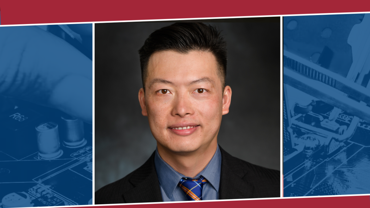 A professional headshot of Cheng Chen with an engineering-themed border.