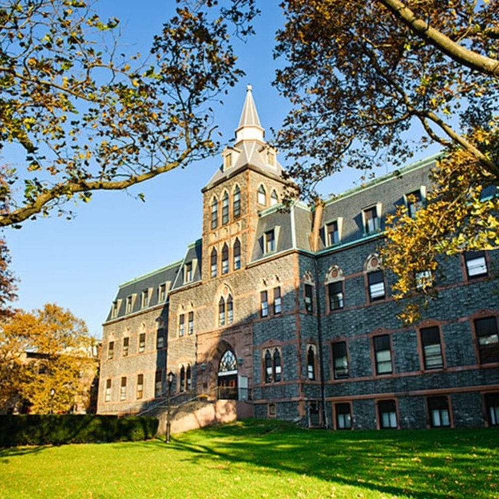 The Edwin A. Stevens building at Stevens surrounded by trees.