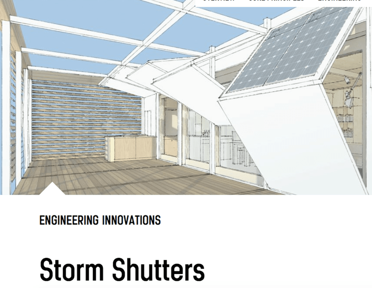 Detail of SURE HOUSE solar home's storm shutters