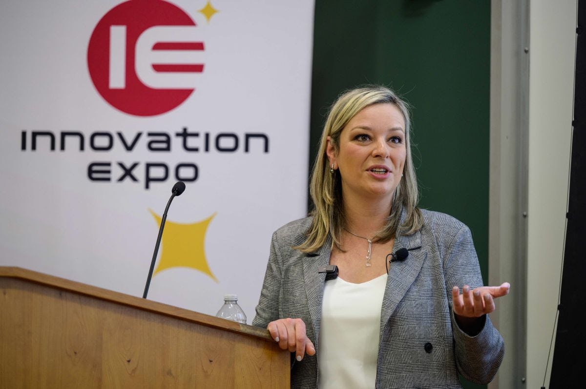 Stevens alumna Rita Gurevich '06 delivering a lecture at the 2023 Innovation Expo