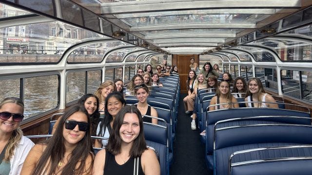 Stevens field hockey team takes a boat tour in Europe during their 2023 trip