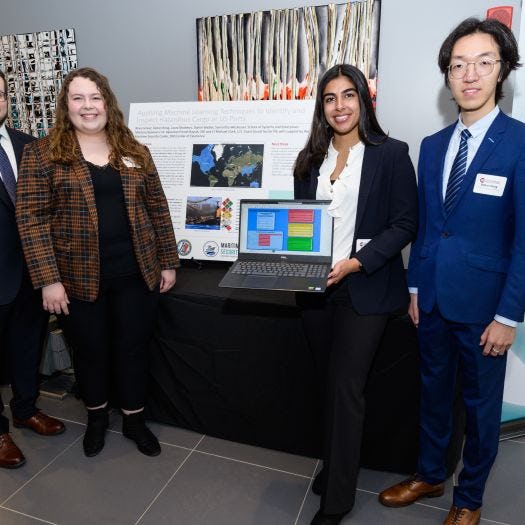 From left to right, Daniel Wadler, Samantha Weckesser, Reva Grover and Dehan Kong during the 2023 Innovation Expo at Stevens.