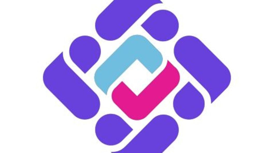 Quae Logo: purple blue and pink square
