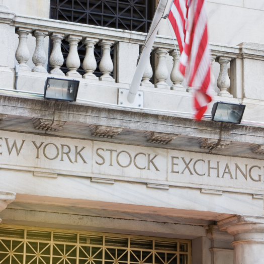Photo of the front of the NYC stock exchange