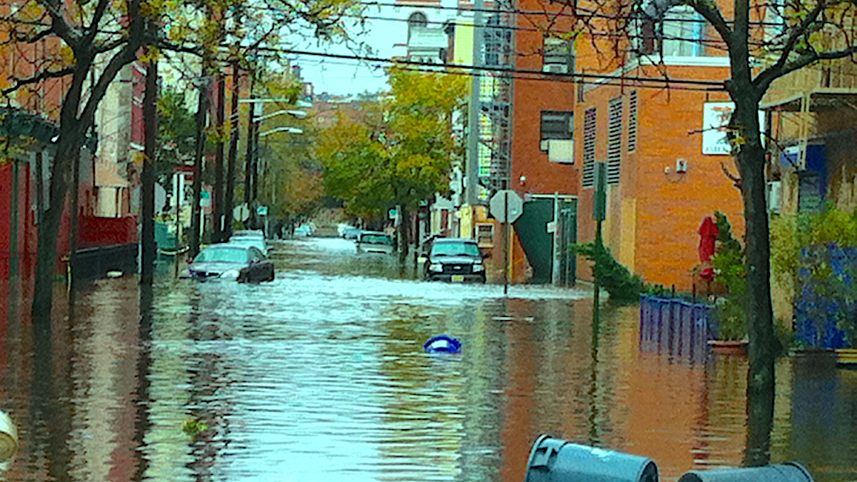 A flooded street in Hoboken