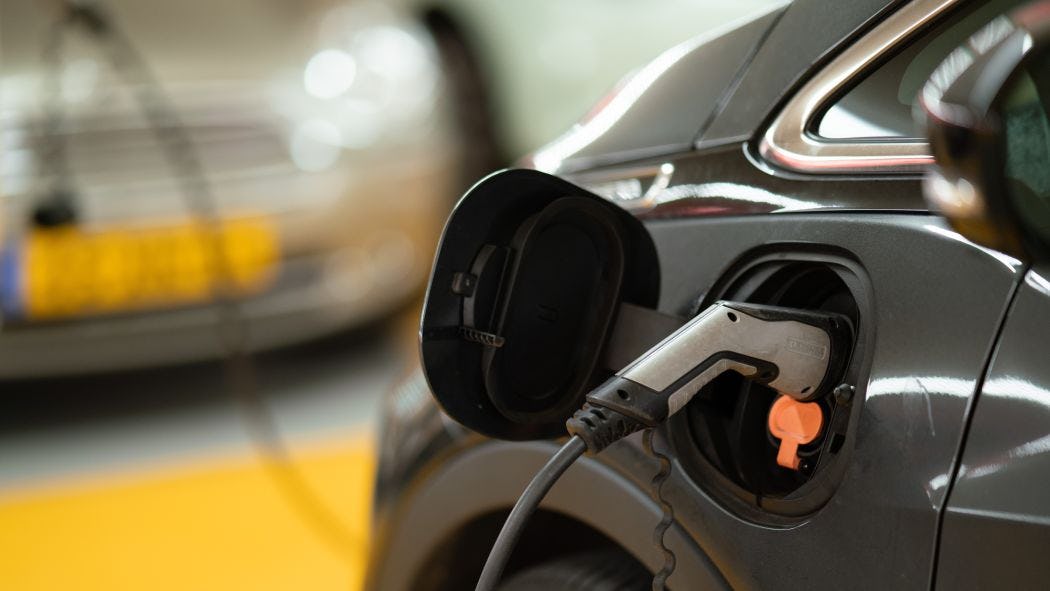 Close up of an electric car charging